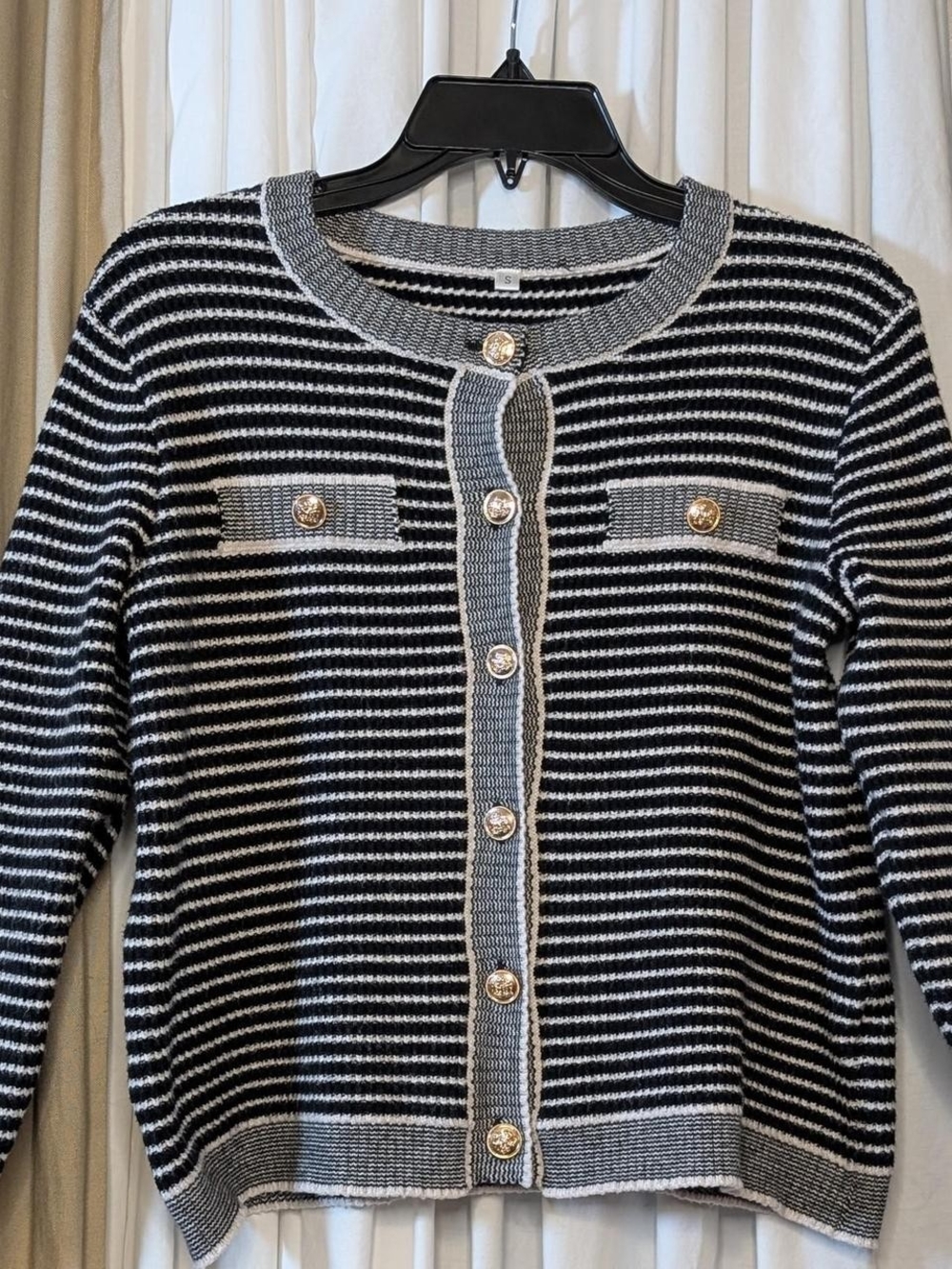 Striped Knit Parisian Cardigan Jacket Gold Crest Buttons S